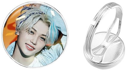 Kpop Stray Kinderring für Männer Frauen Fans Freunde Geschenk Glas Cabochon verstellbare Ringe Mode, Glas