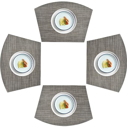 homEdge PVC-Platzset, Keil-Tischsets, waschbare Vinyl-Tischsets, für runden Tisch, 4 Stück, Leinen, Grau