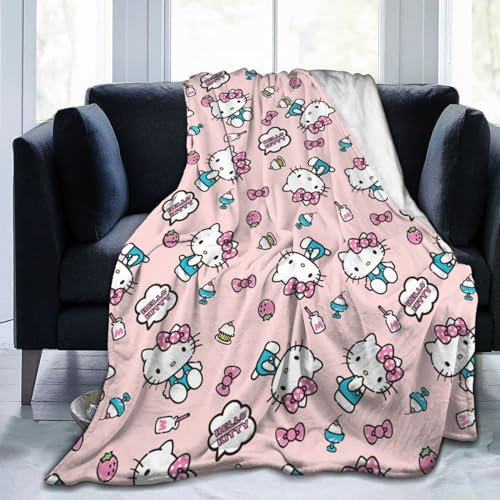 Ksopsdey Hello Kit-ty Kuscheldecke Cartoon Hello Kit-ty Decke Flauschig Hello Kit-ty 3D Anime Kuscheldecke für Couch Blanket, Warme Super Weiche Decke Schlafdecke Sofadecke Reisedecke 100 * 150cm A