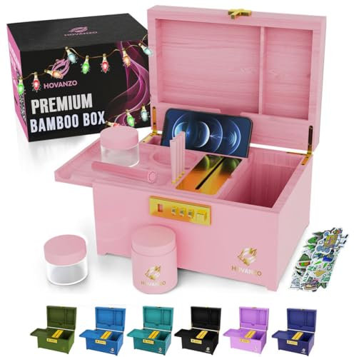 Premium Große Bambusbox - Verriegelung Aufbewahrung Dekorative Box mit Zahlenschloss - Aufbewahrungsbox Holz Verriegelung Aufbewahrungsbox mit Rolltablett - Aufbewahrung Holzkiste mit Zubehör