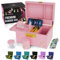 HOVANZO Upgraded Premium Large Bamboo Box - Locking Storage Decorative Box with Combination Lock - Wood Lock Box with Lid - Wooden Locking Storage Box with Removable Tray and Jars (PINK)