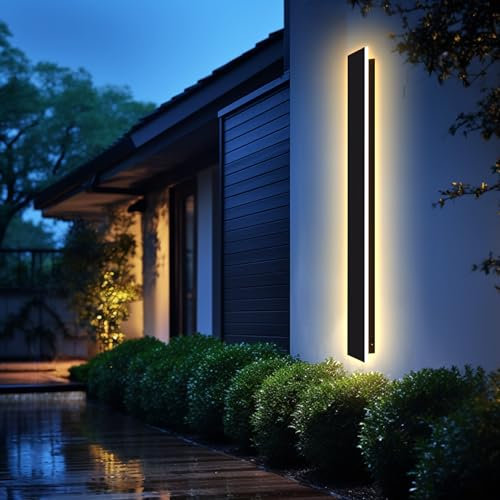 LED Wandleuchte Aussen/Innen Lang Wandlampe Anthrazit, Ip67 Wasserdicht Außenwandleuchten Aluminiumlegierung Schwarz Außenleuchte Terrasse Wandleuchte Für Gärten, Villa , Warmes Licht,125*5cm,39w