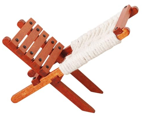Didiseaon Miniatur-Strandstuhl Puppenhausstuhl Maßstab 1:12 Miniatur-Loungesessel Mini-Holz-Klappstuhl Sonnenstuhl Mini-Hausmöbel Zubehör Für Puppenhaus-Dekoration