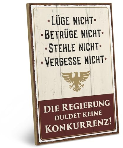 ARTFAVES® Wandbild Holzschild mit Spruch - Lüge nicht, betrüge nicht - Türschild Retro Vintage Deko Bild Geschenk - witzige Sprüche, Politik