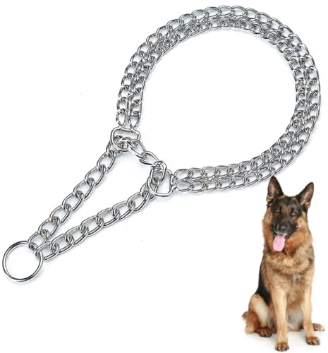 GGUFAY rostfreier Kettenwürger zum Hundetraining - Doppelreihe-Hundehalsband Hundekette aus Edelstahl - kurzgliedrig 2.5mm dick - Länge 50cm Hundehalskette mit Zugbegrenzung