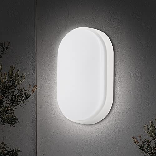 18W LED 4000K IP65 Ovale Wandleuchte mit weißer Blende für Innen, Außen, Bad, Büro, Flur, Korridor, Hauswirtschaftsraum, Garten, Schuppen, Werkstatt, Terrasse usw. - Verbesserte Version