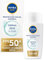 NIVEA SUN Derma Skin Clear Fluido Protector Solar Facial FPS 50+ (1 x 40 ml), crema solar facial ultra ligera con efecto mate, El embalaje puede variar