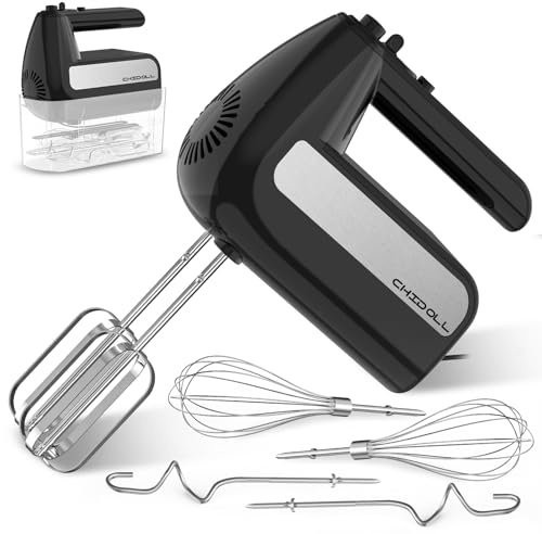 Miscelatore elettrico a 5 velocità, miscelatore a mano da 800 W con Turbo per cottura e cottura, miscelatore per alimenti da cucina con scatola di immagazzinaggio e 6 accessori in acciaio