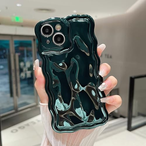 ZTOFERA Wavy Case for iPhone 13, Cute Wave Frame Shiny 3D Ripple Electroplating Design Protective Phone Case Soft TPU Bumper Shockproof Cover for Girls Women, Green