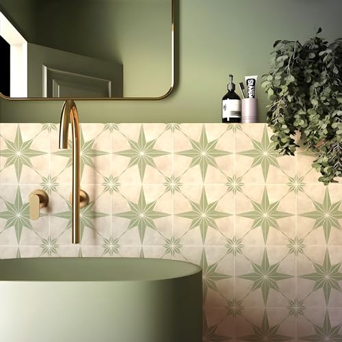 Fliesenaufkleber Grau Grün Retro von [Brand] - Wasserdicht, Hitzebeständig, Selbstklebend - 20 Stück/15x15cm für Wand, Möbel, weichen Hintergrund - Retro Design für Erwachsene