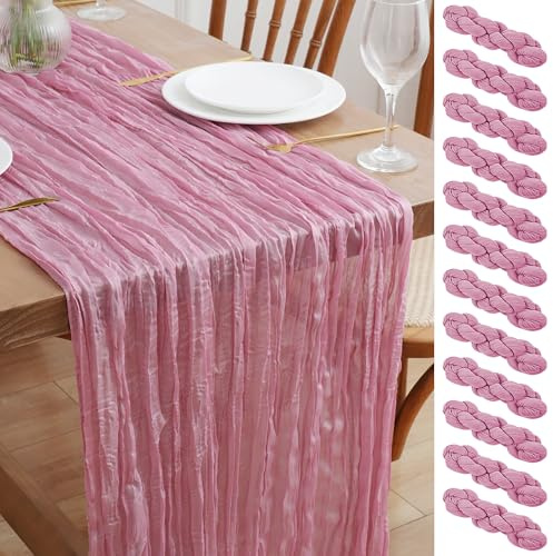Asee'm 12 Stück Tischläufer Musselin 3m Rosa Boho Gaze-Stoff Rustikal Durchscheinend Käsetuch-Läufer für Hochzeit Brautparty Erntedankfest Party Weihnachten