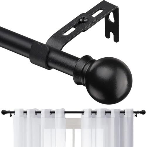 Gardinenstange, 71-213cm Gardinenstange mit Verstellbare Halterungen aus Edelstahl, Gardinenstange Beschläge 16 mm Durchmesser mit Rundem Endstück für Schlafzimmer, Wohnzimmer, Küche/Mattschwarz