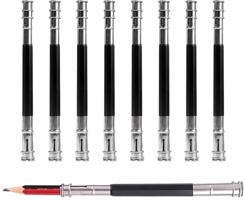 OTKARXUS Bleistiftverlängerung, 8 Stück, Doppelkopf, verstellbar, Metall, Stiftverlängerung für Bleistift, Schreibwaren, Schule, Bürobedarf