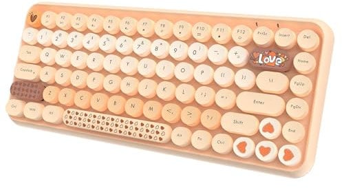 Wireless Bluetooth keyboard, Cute Mini 84-key Compact Keyboard, 2.4GHz wireless connect, Typewriter ABS Retro Round Key Caps, Matte Panel, Ergonomic Design for PC Computer Laptops (Gradient Orange)