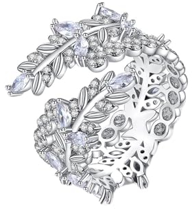 Musihy Ring Verstellbar Silber, Verstellbarer Ring in Zweigform mit Zirkonia für Damen, Silber