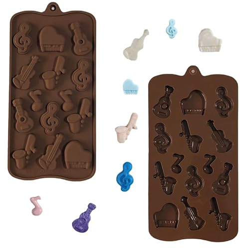 wuajia Eiswürfelform für Musikinstrumente, Musik, Noten, Bass, Gitarre, Klavier, Saxophon, Silikon, Fondant, Schokolade, Süßigkeiten, DIY, Cupcake-Topper, Kekse, Gummipaste, Ton für Kuchendekoration,