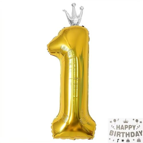Vthoviwa Krone Luftballon Zahlen 1 Golden, Luftballon 1. Geburtstag Foil Ballon, 0123456789,Party Decoration Helium Unterstützen