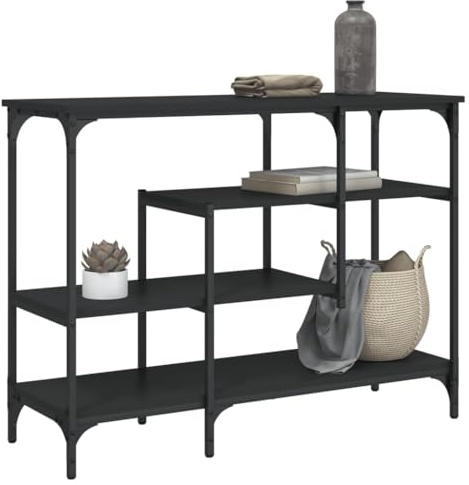 Homgoday Konsolentisch mit Regalen, Schwarz, 100 x 35 x 75 cm, Bücherregal, Vitrine, vertikales Bücherregal, platzsparend, Standregal für Wohnzimmer, Arbeitszimmer