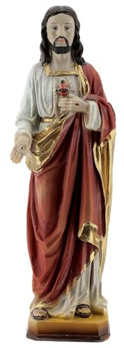 Statue, Heiligstes Herz Jesu, goldfarbene Details, Resin, 20 cm