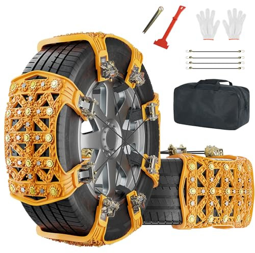 SUNYRISY 8 Stück Schneeketten, Universal Auto Notfall Traktion Einstellbare TPU Reifenketten, Hohe Griffigkeit Schwerlast Notfallzugketten für die Meisten PKW/SUV/LKW (Reifenbreite 215-285mm)