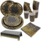 DAJAVE 251 Pcs Black and Gold Party Tableware Black and Gold Party Supplies Partys Tableware Set Include Paper Plates Napkins Cups Straws Tablecloth for Parties and Picnics - 50 Guests
