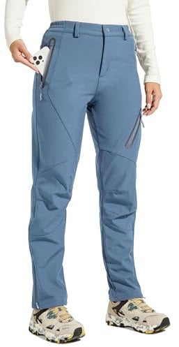 WILLIT Damen Schneehose Thermohose Gefüttert Wanderhose Wasserdicht Softshellhose Fleece Skihose Warm Trekkinghose Winter Outdoorthose Isoliert Kaltes Wetter Dunkelblau M