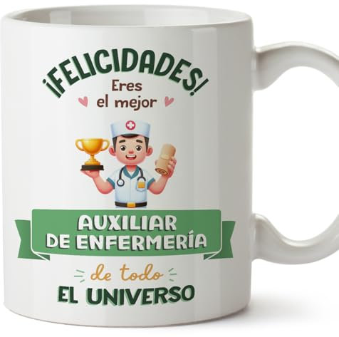MUGFFINS Tazas para AUXILIAR DE ENFERMERÍA hombre - En Español - Mejor Universo Trofeo - 11 oz / 330 ml - Regalo original y divertido