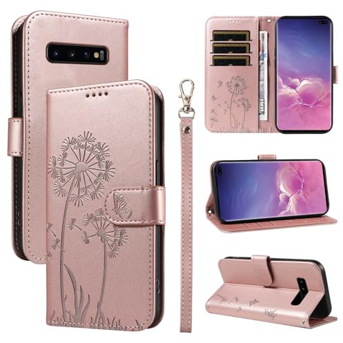Bravoday Handyhülle für Samsung Galaxy S10 Hülle, Premium PU Lederhülle Klappbar Tasche Klapphülle mit Magnet Kartenfach Standfunktion Schutzhülle für Galaxy S10, Roségold
