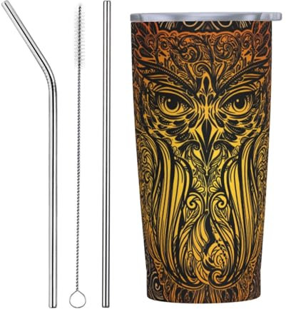 Thermobecher 20Oz, Eule Autobecher Personalisierte Edelstahl Travel Mug Mit Rohrbürste Kaffee-To-Go Becher, Für Erwachsene, Kaffee Oder Tee, Wasser