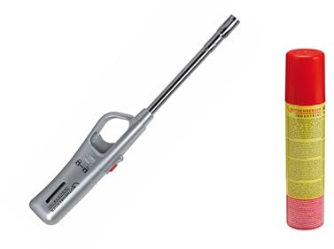 ROTHENBERGER Industrial 1x Gasanzünder Sturmsicher inkl. 1x Rofill Gas 100 ml | Stab Feuerzeug | Piezo | Füllanzeige | Wiederbefüllbar | Kindersicherung | Abzugsperre