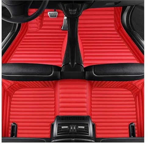 Autoteppich Benutzerdefinierte Streifen Leder 5D Auto Fußmatten Für 7 Serie Für G11 2015-2022 Innen Zubehör Antirutschmatte Auto(Red 5 Seats)