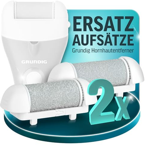 Grundig Hornhautentferner elektrisch Pro - schnell Hornhaut entfernen ohne Bücken - Premium Akku Hornhaut Entferner nass + trocken mit Arbeitslicht, 3 Fuß Rollen, wiederaufladbar (Erstzaufsätze)