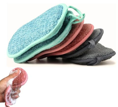 Esponjas multiusos para fregar platos, paquete de 6 esponjas de doble cara, esponjas para lavar platos para cocina, potente microfibra de alta densidad con tecnología antiarañazos para fregadero y