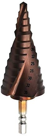 Broca escalonada, broca escalonada de carburo con revestimiento de titanio, ranura en espiral, M35, broca escalonada de cobalto, 13 pasos, 6,35 mm, mango hexagonal, broca pagoda HSS 6-35 mm