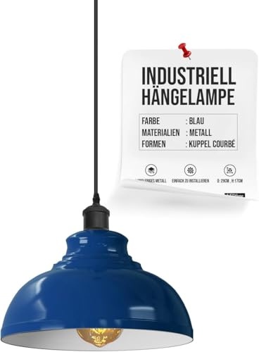 LEDSone Lámpara colgante industrial retro, lámpara de techo, lámpara vintage, iluminación de techo, pantalla de metal para (Azul marino, Sin bombilla)