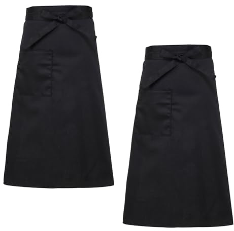 2 Stück Schürze Schwarz, Halbschürze Damen mit Taschen, Schürzen Gastronomie Wasserdicht, Vorbinder Schürze Lang, 69x68cm, Bistroschürze Taillenschürze, Kellnerschürze Grillschürze, Küchenschürzen