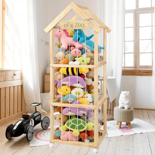Kensbro Kuscheltier Aufbewahrung, Stofftier Aufbewahrung Kuscheltiere mit 360°Bremse-Ausgestattete Räder für Babyzimmer Wohnzimmer Schlafzimmer Kinderzimmermöbel(150 * 40 * 40cm)