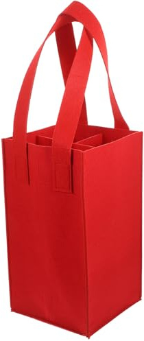 DOITOOL Wine Tote Bag, Felt Wine Carrier, Hard Case 4 Bottle Compartment Cooler for Festive Celebrations and Giving, Red