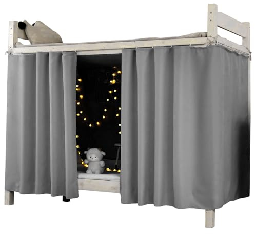 Bemonew Hochbett-Vorhänge 3-teilig Verdunkelungsvorhang für Etagenbetten Sichtschutzvorhang mit Seil und Haken 119 x 201 cm Grau für Zuhause Studentenwohnheim oder Hochschule