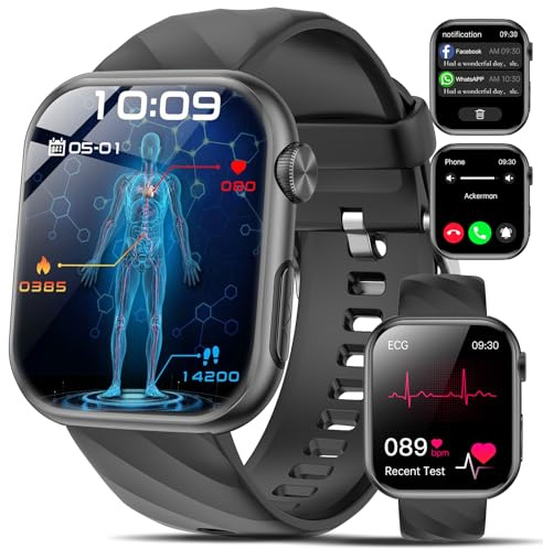 Marsyu 2026 New Smartwatch ECG+HRV/Blood Pressure/BMI Men Women 1.97 AMOLED Health Watch with Telephone Function 24H Heart Rate SPO2 Uric Acid Body Temperature Sleep/Apnea Monitor Fitness Watch