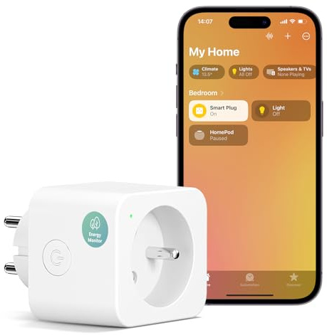 Meross 16A Prise Connectée (Type E) avec Mesure de Consommation Électrique | Smart Plug Compatible avec Apple HomeKit, Alexa et Google Home, Prise Intelligente avec Commande Vocale, Contrôle à Distance
