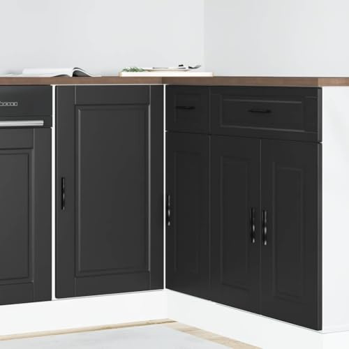 YunCangg Porto köksunderskåp, svart trämaterial, 86 x 46 x 81,5 cm, justerbara fötter, köksskåp, förvaringsutrymme, lättskött