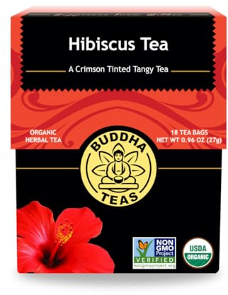 Buddha Teas - Hibiscus - Organic Herbal Tea - For Health & Wellbeing - With Antioxidants, Vitamin C & Bioflavonoids - Caffeine Free - 100% Kosher & Non-GMO - 18 Tea Bags (Pack of 1)
