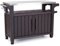 Keter Unity XL Portable Outdoor Table and Storage Cabinet with Hooks for BBQ Accessories - Stainless Steel Top for Patio, Kitchen Island or Bar Cart, Brown