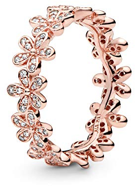 PANDORA Daisy Flower Ring in Roségold mit 14 Karat rosévergoldete Metalllegierung und Cubic Zirkonia Steinen Moments Collection, Größe 58