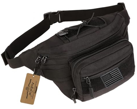 ArcEnCiel Taktische Bauchtasche für Herren, Hüfttasche, Militär, Hüftgurt, Outdoor, Wandern, Angeln, Bauchtasche mit Patch (schwarz)