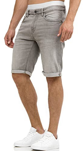 Indicode Herren Caden Jeans Shorts mit 5 Taschen | Herrenshorts Used Look für Männer Lt Grey L