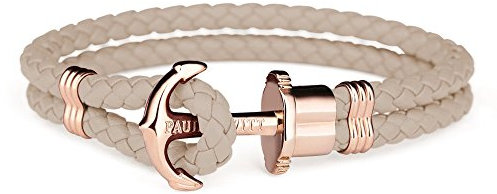PAUL HEWITT Anker Armband Damen PHREP - Segeltau Armband Frauen, Leder Armband Damen (Braun) mit Anker Schmuck aus IP-Edelstahl (Rosegold)