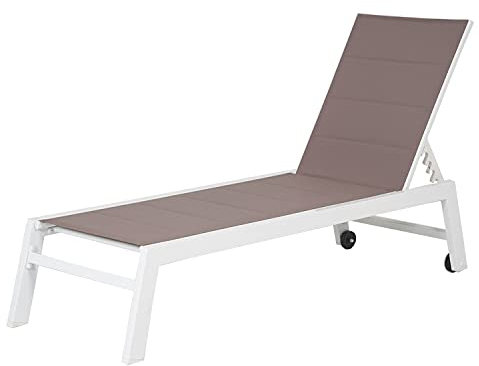 Happy Garden Lettino Prendisole Barbados in textilene Tortora e Alluminio Bianco. Lettino da Esterno Multiposizione.