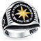 Personalizzare due toni Mens Nauticol Boat Wheel Rose Viking Compass Signet Ring per gli uomini Nero placcato oro .925 Sterling Silver Fatto a mano in Turchia Personalizzabile
